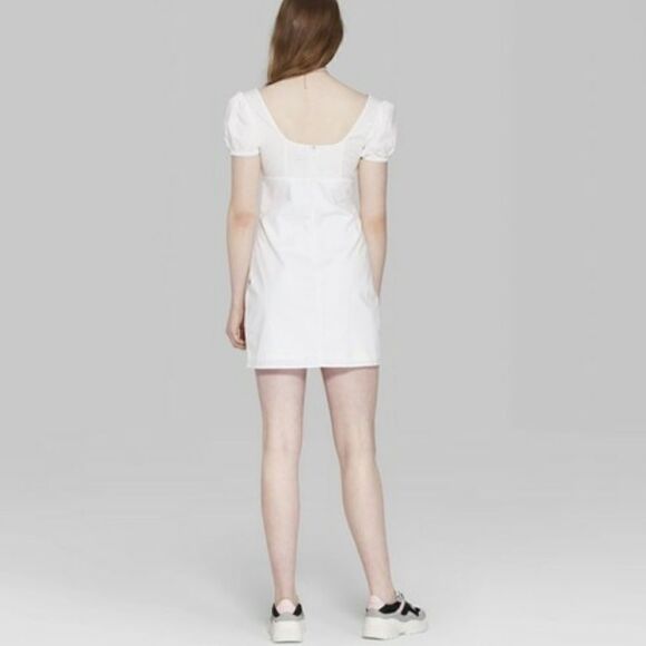 EUC Wild Fable White Puff Sleeve Mini Dress Small - Picture 3 of 12